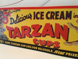 VINTAGE ANTIQUE TARZAN CUPS ICE CREAM - STORE TIN SIGN - 20 