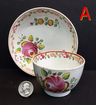 Antique Kings/queens Rose Staffordshire Soft Paste Handless Cup & Saucer Bowl A