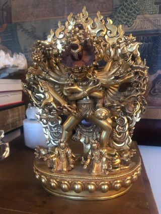 Buddhist Kalachakra Statue,  Gold 11 " Rare/exquisite Detail.  Filled By Rinpoche.