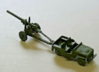 Vintage Marx Plastic Toy Jeep And Cannon Army Green
