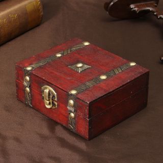 Decorative Trinket Jewelry Storage Box Vintage Wooden Chest Treasure Case Holder