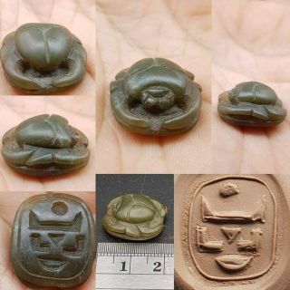 Natural Green Stone Ancient Rare Unique Seal Scarab Amulet 55
