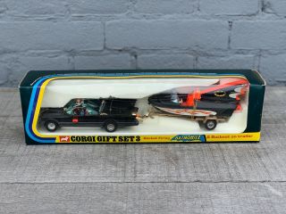 Rare Corgi Gs 3 Batmobile & Batboat Trailer 1973 Batman In Gift Set Box