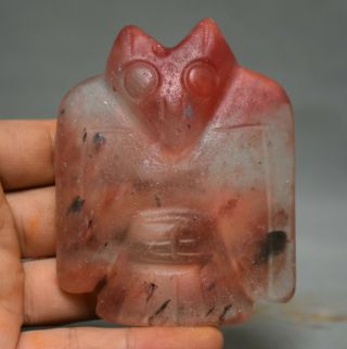 3.  2 " China Hongshan Culture Old Red Crystal Carved Eagle Bat Bird Amulet Pendant