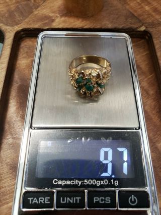 Vintage Mens 14k Yellow Gold Nugget Ring Emerald 9.  6 Grams Size 9.  5