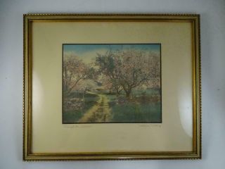 Antique Wallace Nutting Through The Orchard Hand Tinted Photograph Print Vintage