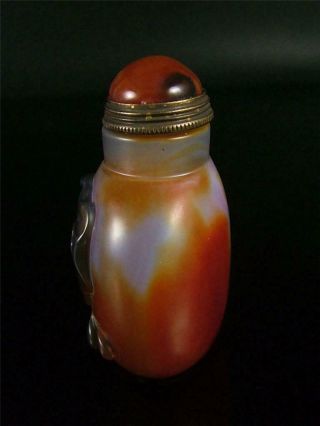 Natural Old Chinese Agate Snuff Bottle FISHES & LOTUS VEINS auspicious 2