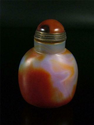 Natural Old Chinese Agate Snuff Bottle FISHES & LOTUS VEINS auspicious 3