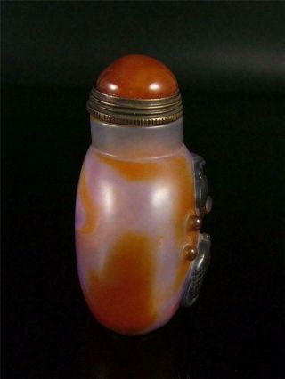 Natural Old Chinese Agate Snuff Bottle FISHES & LOTUS VEINS auspicious 4