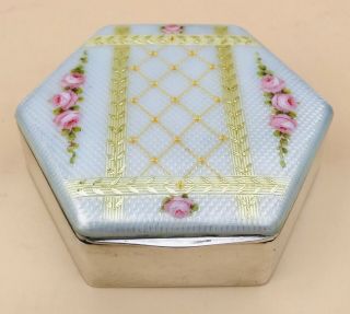 Lovely Large Solid Silver Guilloche Enamel Box,  Chester Import 1909