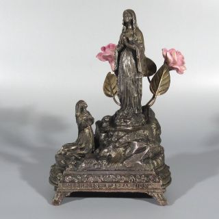 Vintage French Spelter Music Box,  “our Lady Of Lourdes”,  Virgin Mary,  Bernadette