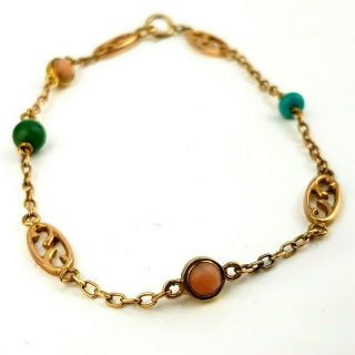 Vintage 9ct Gold Turquoise & Coral Bracelet