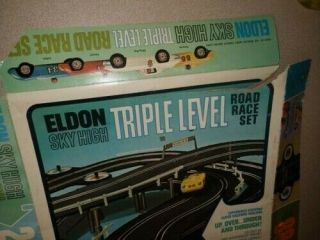 Vintage Eldon Sky High Triple Level Road Race Set in Orig Box Lid Rough 5