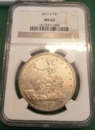1877 - S Trade Dollar,  Ngc Ms62 Rare Variety