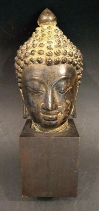 Fine Antique Bronze Buddha Head - Thailand - 19th Or Early 20th Century