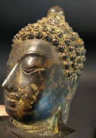 Fine Antique Bronze Buddha Head - THAILAND - 19th or Early 20th Century 2