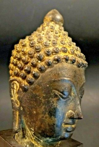 Fine Antique Bronze Buddha Head - THAILAND - 19th or Early 20th Century 3