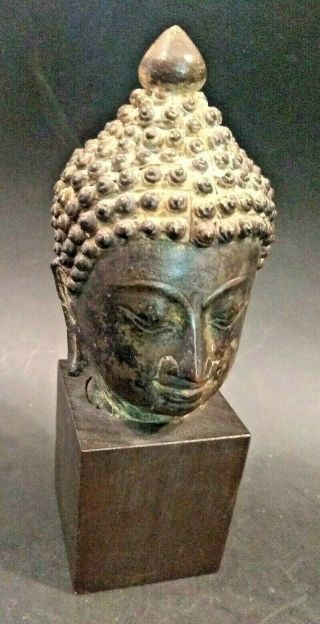 Fine Antique Bronze Buddha Head - THAILAND - 19th or Early 20th Century 4