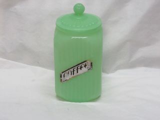 Vintage Anchor Hocking Jadite Clambroth Ribbed Coffee Canister & Lid Depression