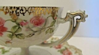 Lovely MZ Austria Antique Porcelain Pink Roses Footed Cup and Saucer 2