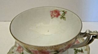 Lovely MZ Austria Antique Porcelain Pink Roses Footed Cup and Saucer 3