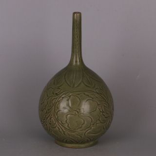 Chinese Antique Song Yaozhou Kiln Porcelain Flowers Plants Dan Vase
