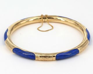 Vintage 7 " Solid 14k Gold 5.  5mm Lapis Lazuli Inlay Hinged Bangle Bracelet 14.  3 G