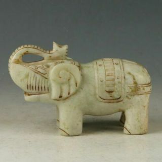 Chinese Natural Jade Handwork Carved Elephant Statue My0740