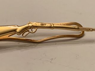 Antique SLOAN & Co 14KT Yellow Gold Winchester Rifle Tie Clip Bar Solid Vintage 10