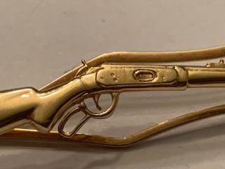 Antique SLOAN & Co 14KT Yellow Gold Winchester Rifle Tie Clip Bar Solid Vintage 11
