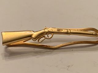 Antique SLOAN & Co 14KT Yellow Gold Winchester Rifle Tie Clip Bar Solid Vintage 2