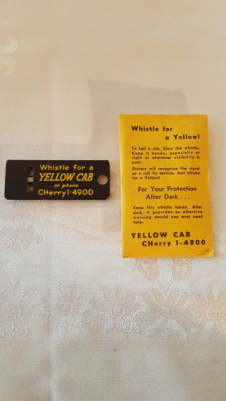 Vintage Yellow Cab Tin Litho Whistle,  Comes With Instruction Envelope