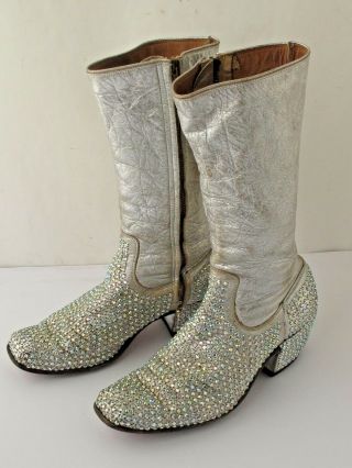 Vintage Silver Leather And Rhinestone Women 