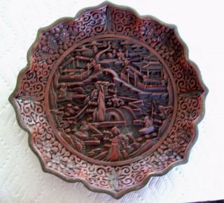 Chinese Antiques Oriental Lacquer Cinnabar Plate 8  - Qianlong Mark