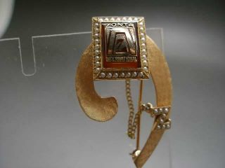 Vintage 1 Of A Kind Custom Made Zonta Intl 10 & 14 Karat Gold Pearl Brooch Pin