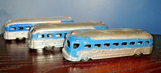 (3) Vintage Tootsie Toy Greyhound Travel Bus 747,  Usa