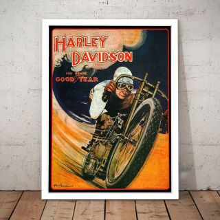 Vintage Harley Davidson Motorcycle Wall Art Poster Print Framed - Choose Size