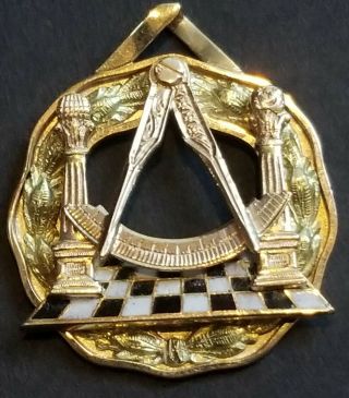 14k Gold Vintage Large Freemasonry Masonic Mason 3d Enameled Pendant 14.  3g
