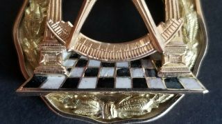 14K Gold Vintage LARGE Freemasonry MASONIC Mason 3D Enameled Pendant 14.  3g 5