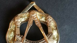 14K Gold Vintage LARGE Freemasonry MASONIC Mason 3D Enameled Pendant 14.  3g 6