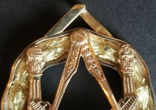 14K Gold Vintage LARGE Freemasonry MASONIC Mason 3D Enameled Pendant 14.  3g 7