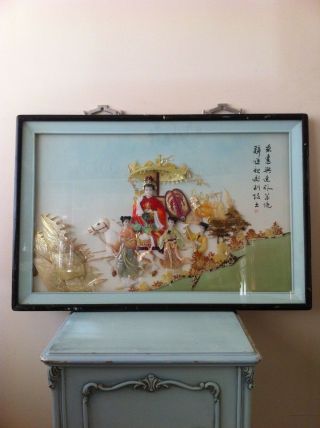 ANTIQUE VINTAGE CHINESE HANDCRAFTED MOTHER OF PEARL DIORAMA SHADOW BOX SIGNED 2
