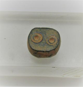 Byzantine Period Bronze Weight Or Gaming Piece With Ring And Dot Motifs