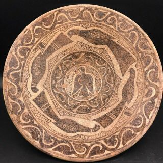 Persian Antique Ceramic Big Bowl With Good Luck Sign Peacock Bird Rare Piece Aa1