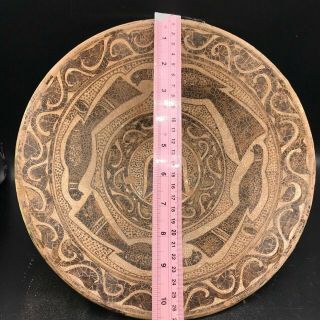 Persian Antique Ceramic Big Bowl With Good luck Sign Peacock Bird Rare Piece AA1 3