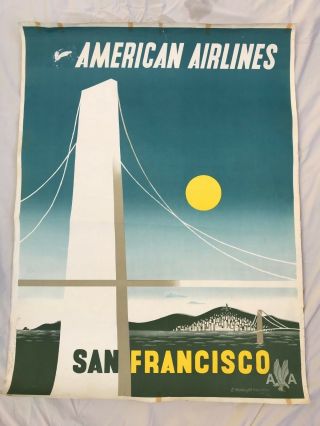 Authentic Vintage Airline Poster American Airlines San Fransisco Lith
