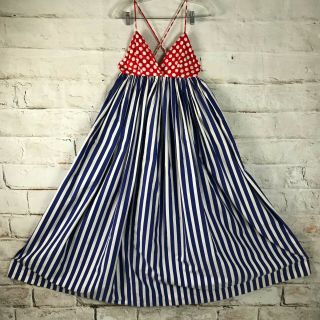 Vintage 70s Red White Blue Striped Polka Dot Full Skirt Maxi Dress Costume Clown