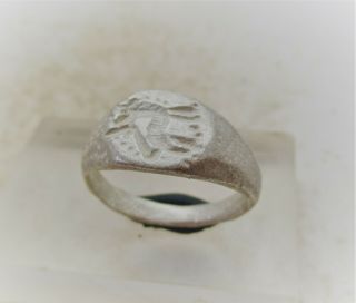 European Finds Ancient Roman Silver Signet Ring With Gazelle Impression On Bezel