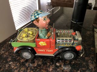 Rare Vintage 1950s Japan Johns Farm Truck Toy Lights Movement