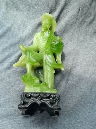 Vintage/antique Chinese Grern Jade Jadeite Statue Hand Carved Villager Signed